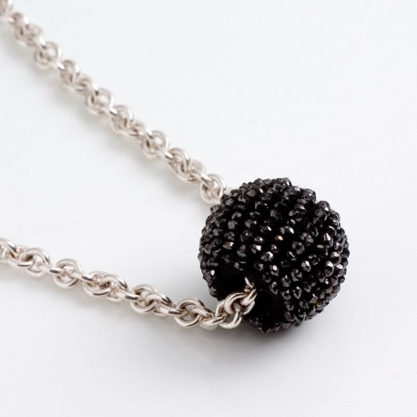 Pendant, black diamond ball, 925 silver Pendant, black diamond ball, 925 silver
