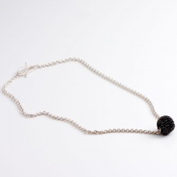  Pendant, black diamond ball, 925 silver