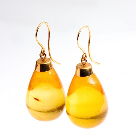 Earrnings, 750- gold, amber drops