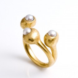 Ring, 3 Böbl, 750- Gold, Perlen Ring, 3 Böbl, 750- Gold, Perlen
