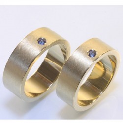  Wide wedding rings, 750 gold, sapphires