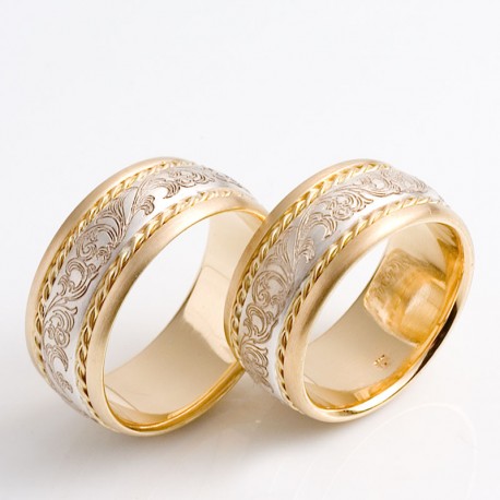  Exceptional wedding rings, 750 gold, 925 silver, engraving