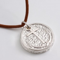 Anhänger "Anker", 925- Silber, Lederband