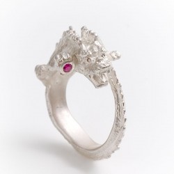 Dragon ring, 925 silver, ruby