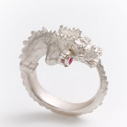 Dragon ring, 925 silver, ruby