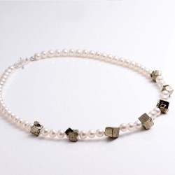  Pearl necklace, pyrite cubes, 925- silver