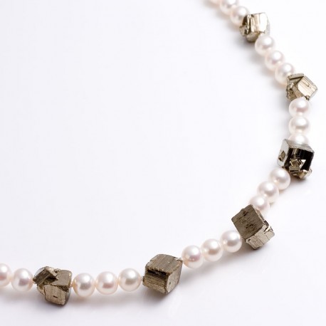  Pearl necklace, pyrite cubes, 925- silver