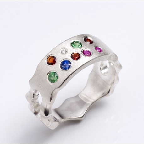 Maharadja ring, 925- sliver, various gemstones