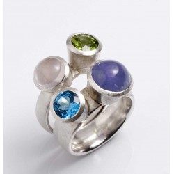  Ring, 925 silver, four gemstones