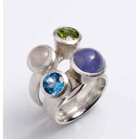 Ring, 925 silver, four gemstones Ring, 925 silver, four gemstones