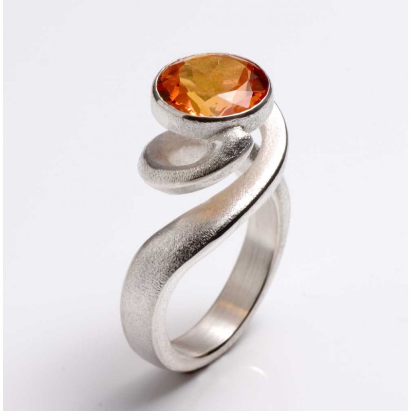 Ring, 925 silver, mandarin topaz