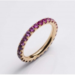 Rose gold ring 750 gold, sapphires in the color gradient pink - violet - blue