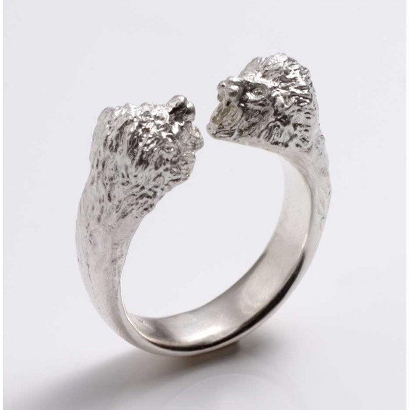 Löwenring mit zwei Köpfen, Silber Löwenring mit zwei Köpfen, Silber