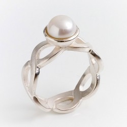  Pigtail ring, 925 silver, pearl