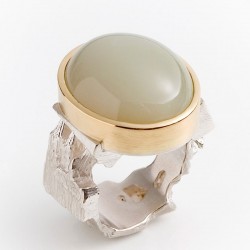 Cologne ring, 925- silver, 750- gold, moonstone