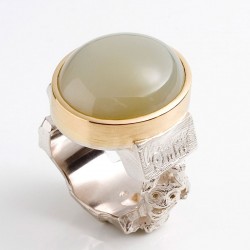 Cologne ring, 925- silver, 750- gold, moonstone