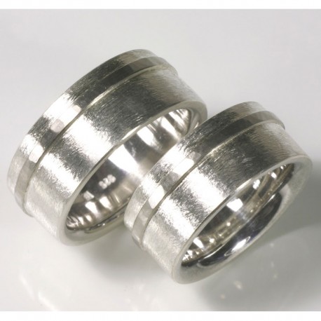  Wedding rings with stripes, 925 silver, palladium