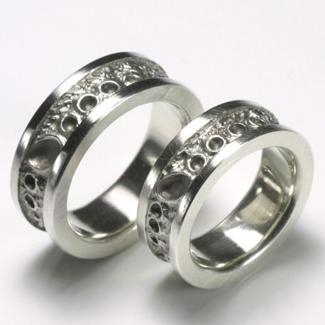 Wedding rings, 925 silver, moon surface Wedding rings, 925 silver, moon surface