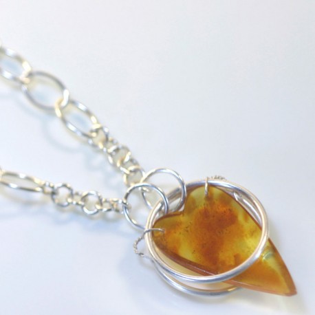 Pendant, 925 silver, amber Pendant, 925 silver, amber