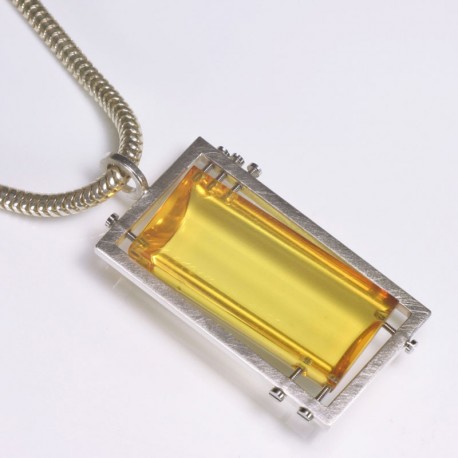 Pendant, amber 925 silver, steel Pendant, amber 925 silver, steel
