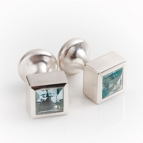  Cufflinks, 925- silver, aquamarine squares