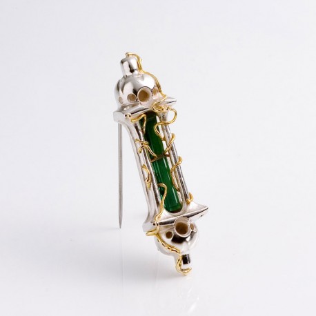 Tempelbrosche, 925 Silber, 900- Gold, Turmalin