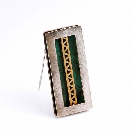 Brosche, 925. Silber, 750- Gold, Stahl Brosche, 925. Silber, 750- Gold, Stahl