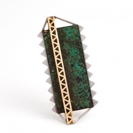 Brosche, 925. Silber, 750- Gold, Stahl Brosche, 925. Silber, 750- Gold, Stahl