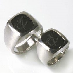 Wedding rings, signet rings, 950 palladium, onyx