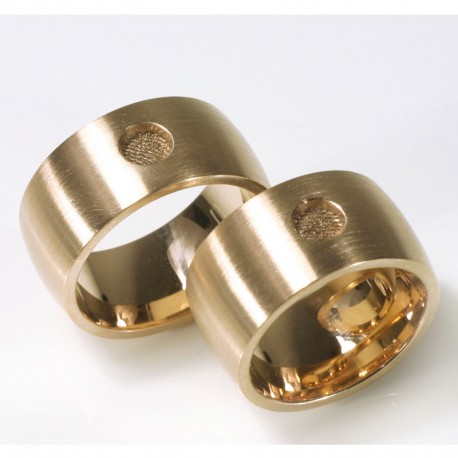  Domed wedding rings with fingerprint, 750 red gold