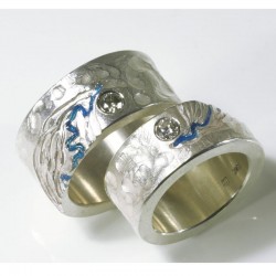 Wedding rings along the Rhine, 925 silver, brilliant-cut diamonds