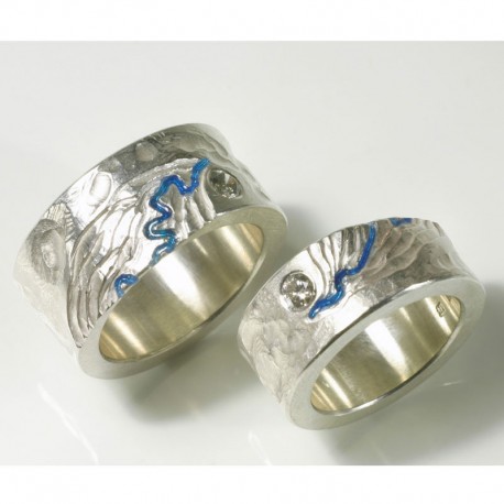  Wedding rings along the Rhine, 925 silver, brilliant-cut diamonds