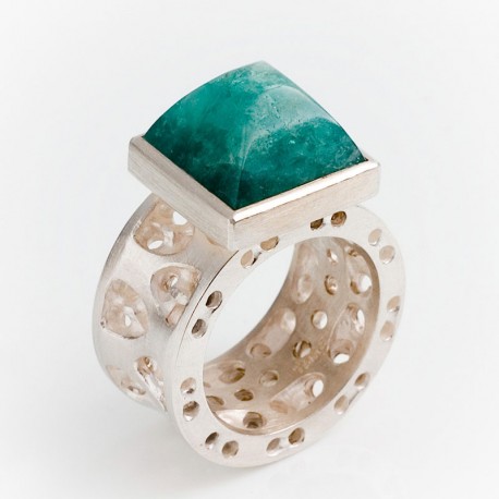 Ring, 925- Silber, Smaragd Pyramide