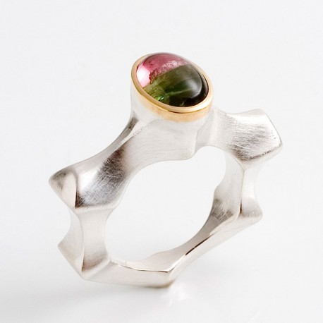 Ring, 925- Silber, 900- Gold, Turmalin bicolor Ring, 925- Silber, 900- Gold, Turmalin bicolor