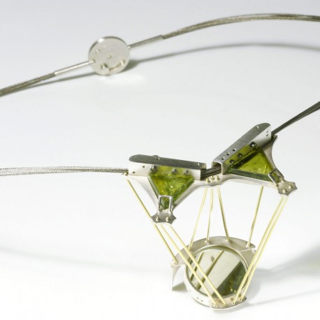 Light necklace, 925- silver, 750-AU, tourmaline, steel cable