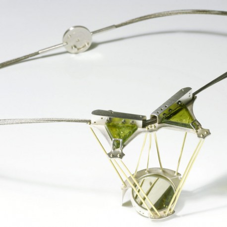Light necklace, 925- silver, 750-AU, tourmaline, steel cable Light necklace, 925- silver, 750-AU, tourmaline, steel cable