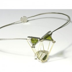 Light necklace, 925- silver, 750-AU, tourmaline, steel cable