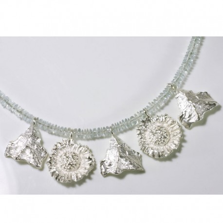  Aquamarine necklace with pendants, 925 silver