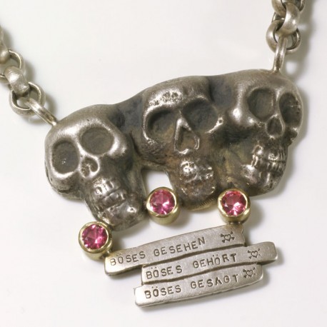 Anhänger Totenköpfe, 925- Silber, Turmaline Anhänger Totenköpfe, 925- Silber, Turmaline
