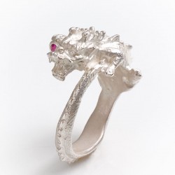 Drachenring, 925- Silber, Rubin
