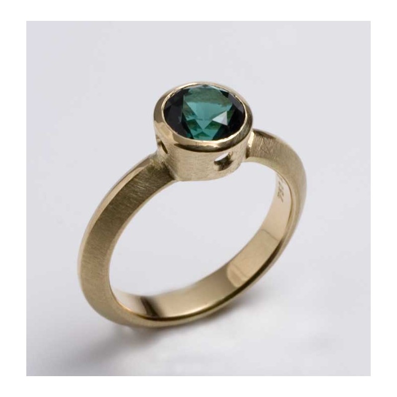 Golden tourmaline ring, sparkling green with green diamonds