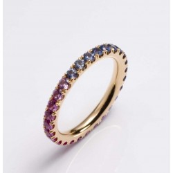 Rose gold ring 750 gold, sapphires in the color gradient pink - violet - blue