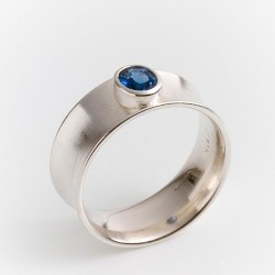 Ring, 925- Silber, Hohlkehle, Saphir
