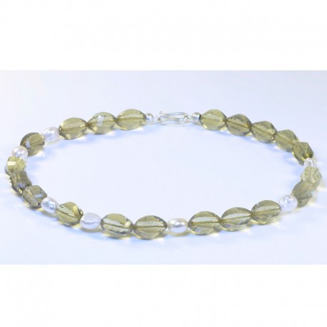Kette, 925- Silber, Lemoncitrin, Perlen