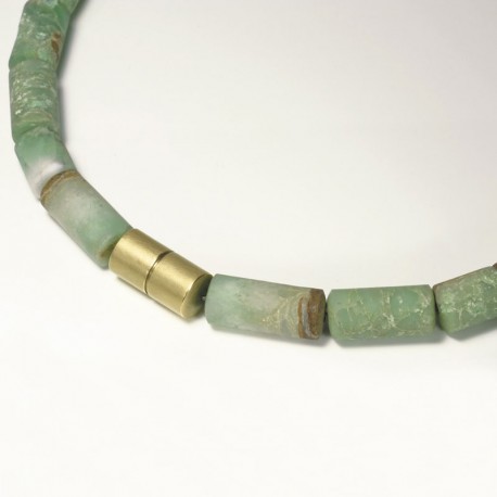 Kette, 750- Gold, Chrysopras Walzen