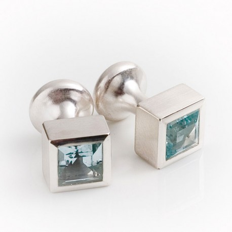 Manschettenknöpfe, 925- Silber, Aquamarin Quadrate