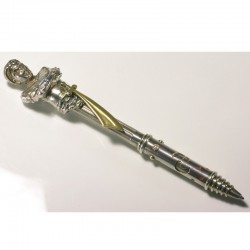 Luxuriöses Schreibgerät Maharadscha, 925- Silber, Messing, Smaragd