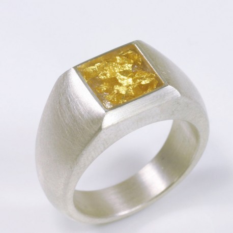 Ring, 925- Silber, Blattgold, Kaltemail
