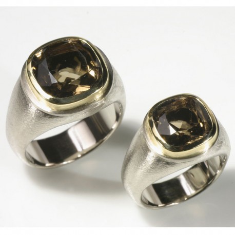  Wedding rings, signet rings, 750 white gold, 750 gold, smoky quartz