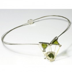 Light necklace, 925- silver, 750-AU, tourmaline, steel cable